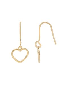 New 9ct Yellow Gold Hook Through Heart Drop Earrings