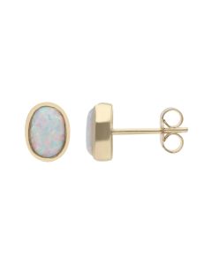 New 9ct Yellow Gold Cultured Opal Stud Earrings