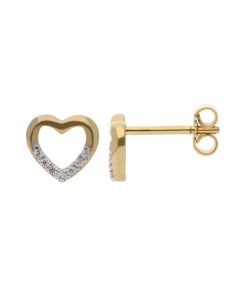 New 9ct Yellow Gold Cubic Zirconia Heart Stud Earrings