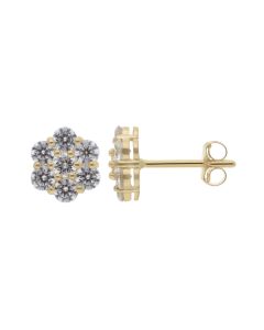 New 9ct Gold Cubic Zirconia Daisy Flower Cluster Stud Earrings