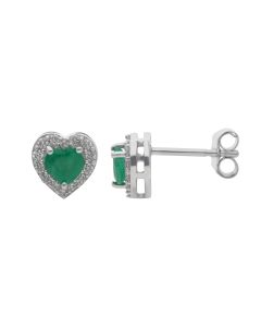 New 9ct White Gold Emerald & Diamond Heart Stud Earrings