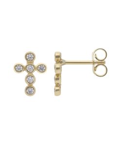New 9ct Yellow Gold Cubic Zirconia Cross Stud Earrings