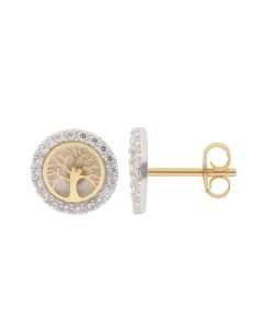 New 9ct Yellow Gold Tree Of Life Stone Set Stud Earrings