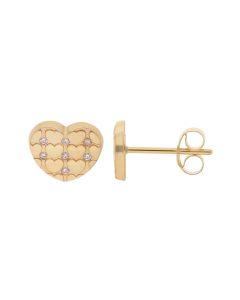 New 9ct Yellow Gold Heart Shaped Cubic Zirconia Stud Earrings