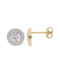 New 9ct Yellow Gold Cubic Zirconia Round Halo Stud Earrings