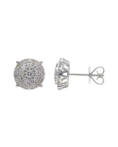 New 9ct White Gold 1.00ct Diamond Cluster Stud Earrings