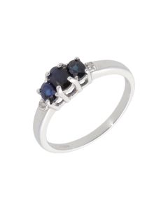 New 9ct White Gold Sapphire & Diamond Trilogy Dress Ring