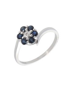 New 9ct White Gold Sapphire & Diamond Cluster Dress Ring