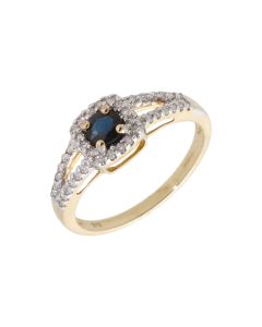 New 9ct Yellow Gold Sapphire & Diamond Cluster Dress Ring