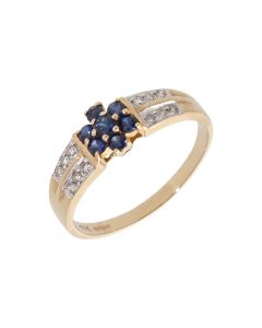 New 9ct Yellow Gold Sapphire & Diamond Cluster Ring