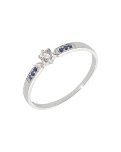 New 9ct White Gold Diamond Solitaire & Sapphire Ring