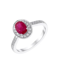 New 9ct White Gold Ruby & Diamond Halo Cluster Ring