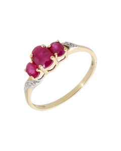 New 9ct Yellow Gold Ruby & Diamond Trilogy Dress Ring