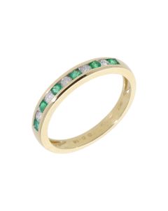 New 9ct Yellow Gold Emerald & Diamond Eternity Style Ring