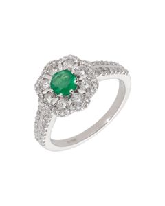 New 9ct White Gold Emerald & Diamond Round Cluster Ring