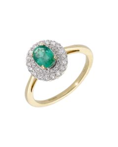 New 9ct Yellow Gold Emerald & Diamond Oval Halo Cluster Ring
