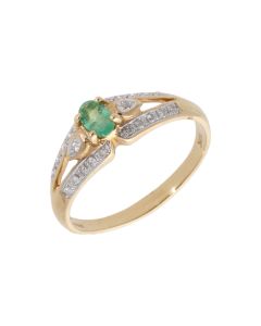 New 9ct Yellow Gold Emerald & Diamond Cluster Dress Ring