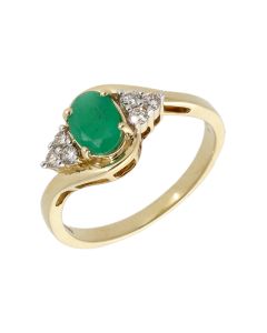 New 9ct Yellow Gold Emerald & Diamond Cluster Ring