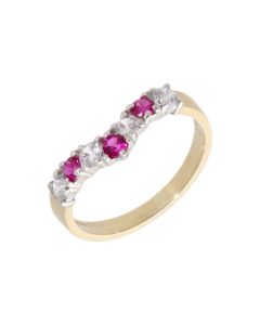 New 9ct Yellow Gold Red & White Cubic Zirconia Wishbone Ring