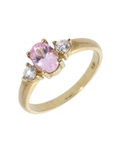 New 9ct Yellow Gold Pink & White Cubic Zirconia Trilogy Ring