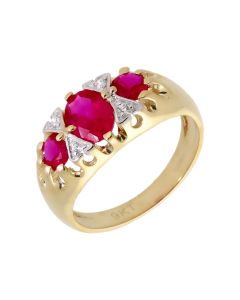 New 9ct Yellow Gold Red & White Cubic Zirconia Dress Ring