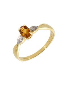 New 9ct Yellow Gold Citrine & Diamond Cluster Dress Ring