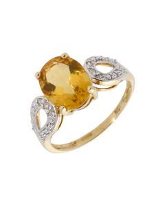 New 9ct Yellow Gold Citrine & Diamond Cluster Dress Ring