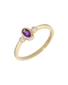 New 9ct Yellow Gold Amethyst & Diamond Trilogy Ring