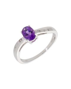 New 9ct White Gold Amethyst & Diamond Dress Ring