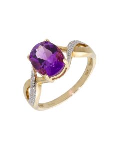 New 9ct Yellow Gold Amethyst & Diamond Dress Ring