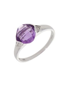 New 9ct White Gold Amethyst & Diamond Dress Ring