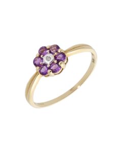 New 9ct Yellow Gold Amethyst & Diamond Dress Ring