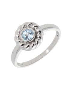 New 9ct White Gold Blue Topaz Soliaire Dress Ring