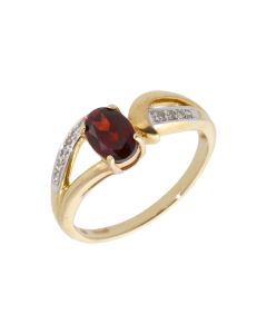 New 9ct Yellow Gold Garnet & Diamond Dress Ring