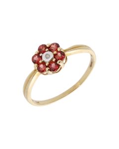 New 9ct Yellow Gold Garnet & Diamond Dress Ring