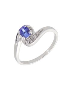 New 9ct White Gold Tanzanite & Diamond Twist Design Dress Ring