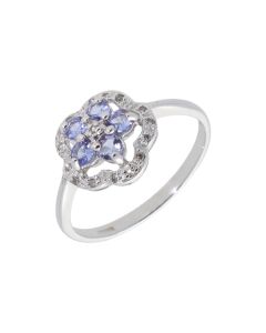 New 9ct White Gold Tanzanite & Diamond Flower Cluster Ring