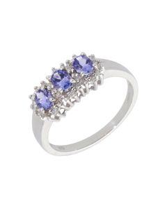 New 9ct White Gold Tanzanite & Diamond Triple Cluster Ring