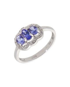New 9ct White Gold Tanzanite & Diamond Trilogy Dress Ring