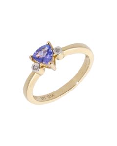 New 9ct Yellow Gold Tanzanite & Diamond Trilogy Dress Ring
