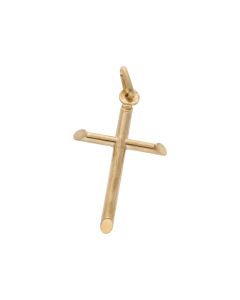 New 9ct Yellow Gold Plain Tube Cross Pendant