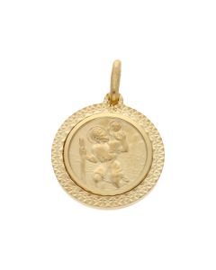 New 9ct Yellow Gold Diamond-Cut Edge St Christopher Pendant