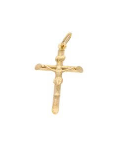 New 9ct Yellow Gold Tubular Crucifix Pendant