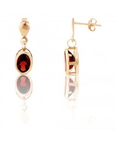New 9ct Gold Oval Garnet Drop Style Earrings