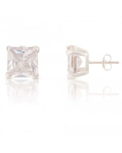 New Silver 10mm Square Shape Cubic Zirconia Stud Earrings