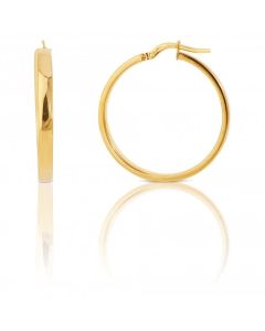 New 9ct Gold 25mm Rectangular Tube Creole Hoop Earrings