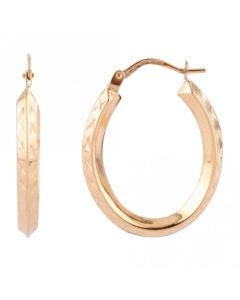 New 9ct Yellow Gold Diamond Cut Oval Hoop Earrings