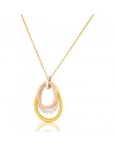 New 9ct Multi Colour Gold Diamond Loop Pendant & Chain Necklace
