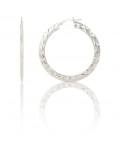 New Sterling Silver 30mm Pattern Hoop Earrings