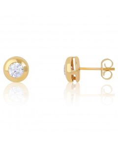 New 9ct Yellow Gold 6mm Cubic Zirconia Domed Stud Earrings